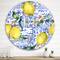 Designart - Lemon Ornament On Blue Geometrical Pattern I - Tropical Metal Circle Wall Art